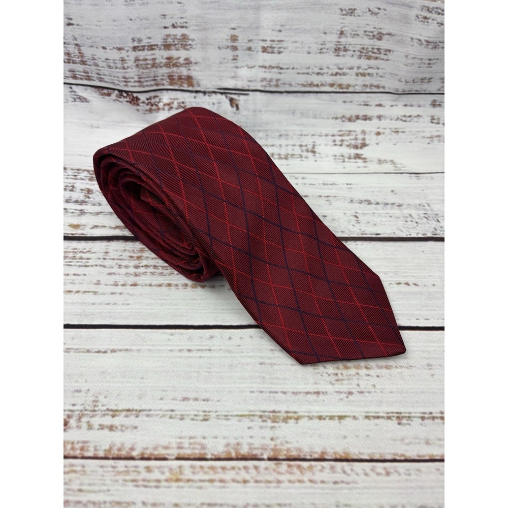 HSM HART SCHAFFNER MARX‎ Men's Red Blue Striped 100% Silk Tie USA Made